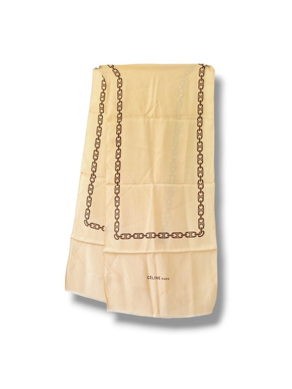 Vintage Céline "Céline"‎ Signed Scarf Tan Beige Brown Oldmoney Classic Designer